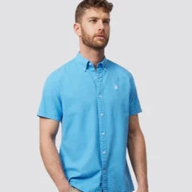 Alton Seersucker Shirt S/S: Pool Blue