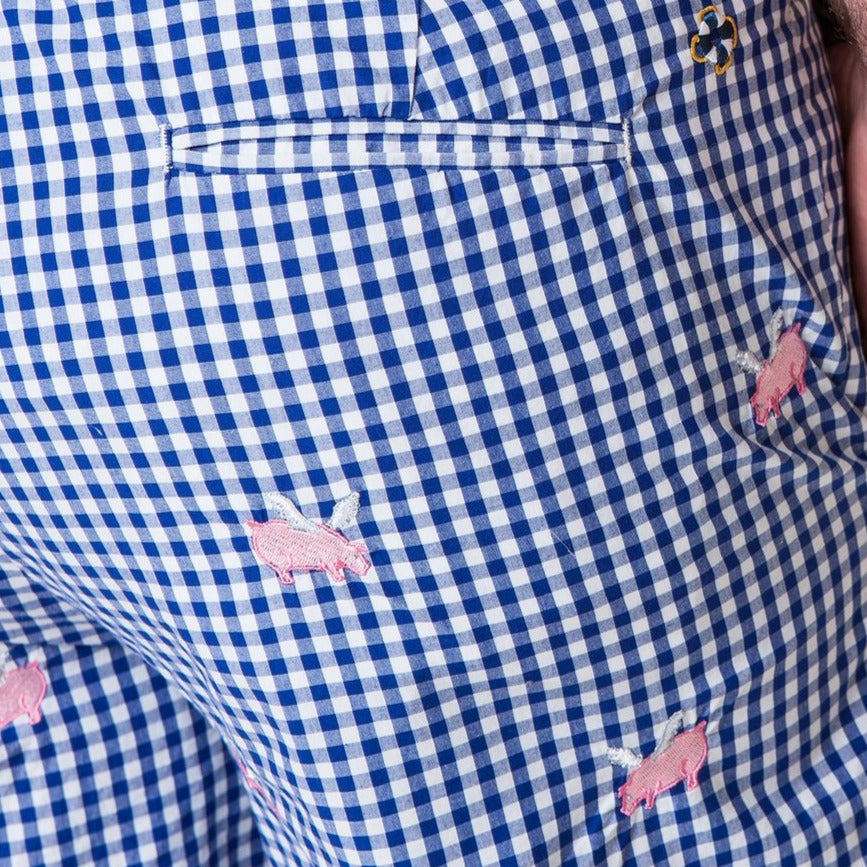 Cisco Gingham Short with Flying Pig: Royal